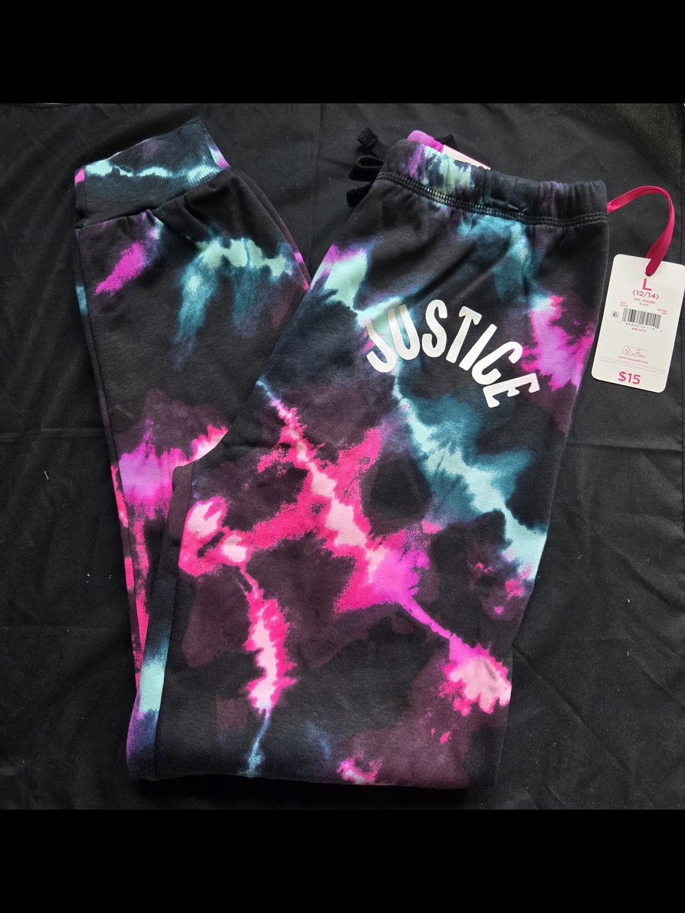 Justice Girls' Tie-Dye Joggers - Black, Pink & Teal - Picture 2 of 4